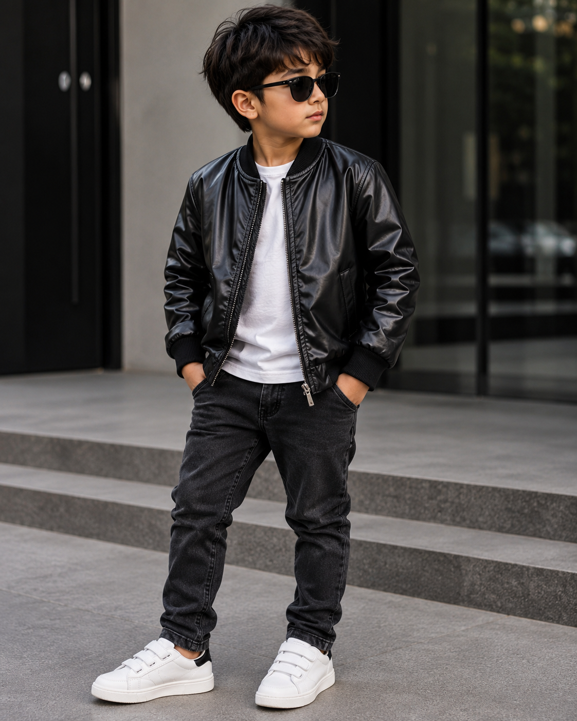 Hollywood Jacket Kids Black Faux Leather Classic Bomber Jacket