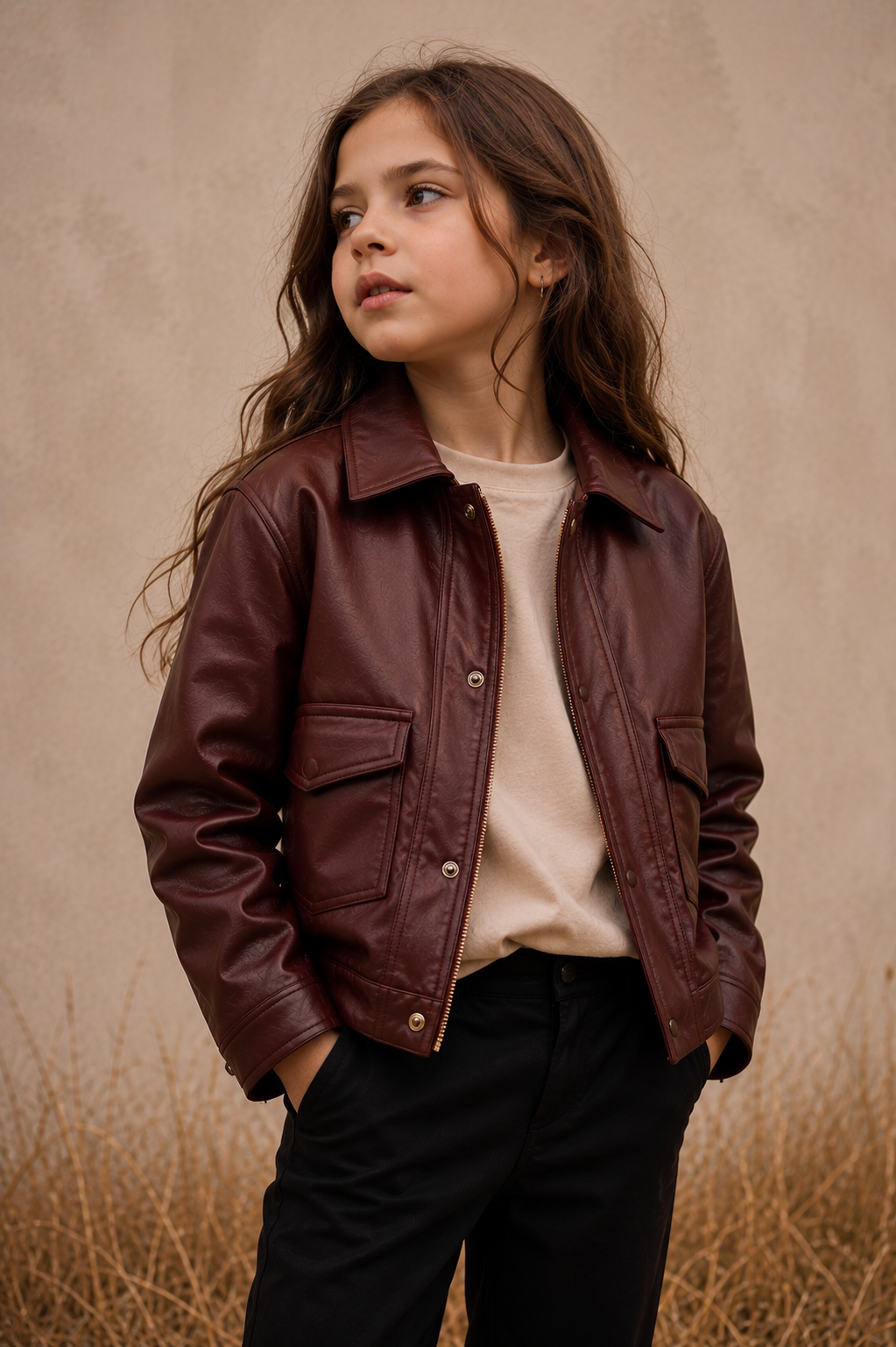 Hollywood Jacket Kids Burgundy Faux Leather Bomber Jacket