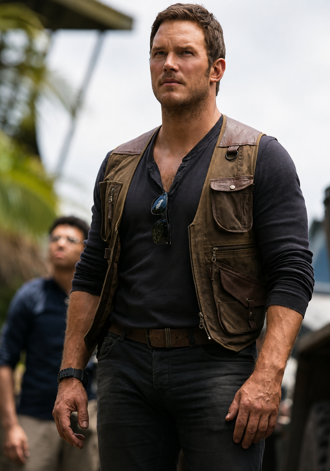 Jurassic World Chris Pratt Owen Grady Brown Vest – Men's Leather Utility Vest