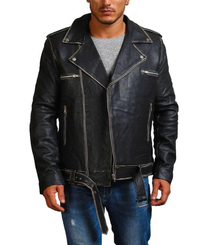 Joker Black Brando Distressed Leather Jacket – Men's Vintage Biker Jacket