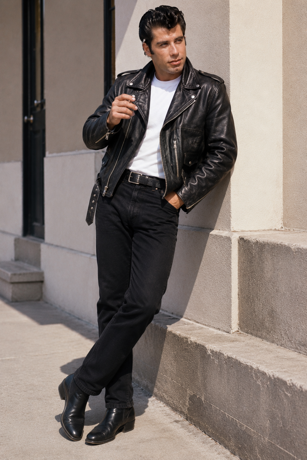 John Travolta Grease T-Birds Leather Jacket – Danny Zuko Black Biker Jacket