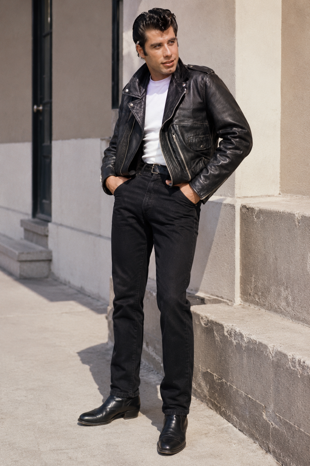 John Travolta Grease T-Birds Leather Jacket – Danny Zuko Black Biker Jacket