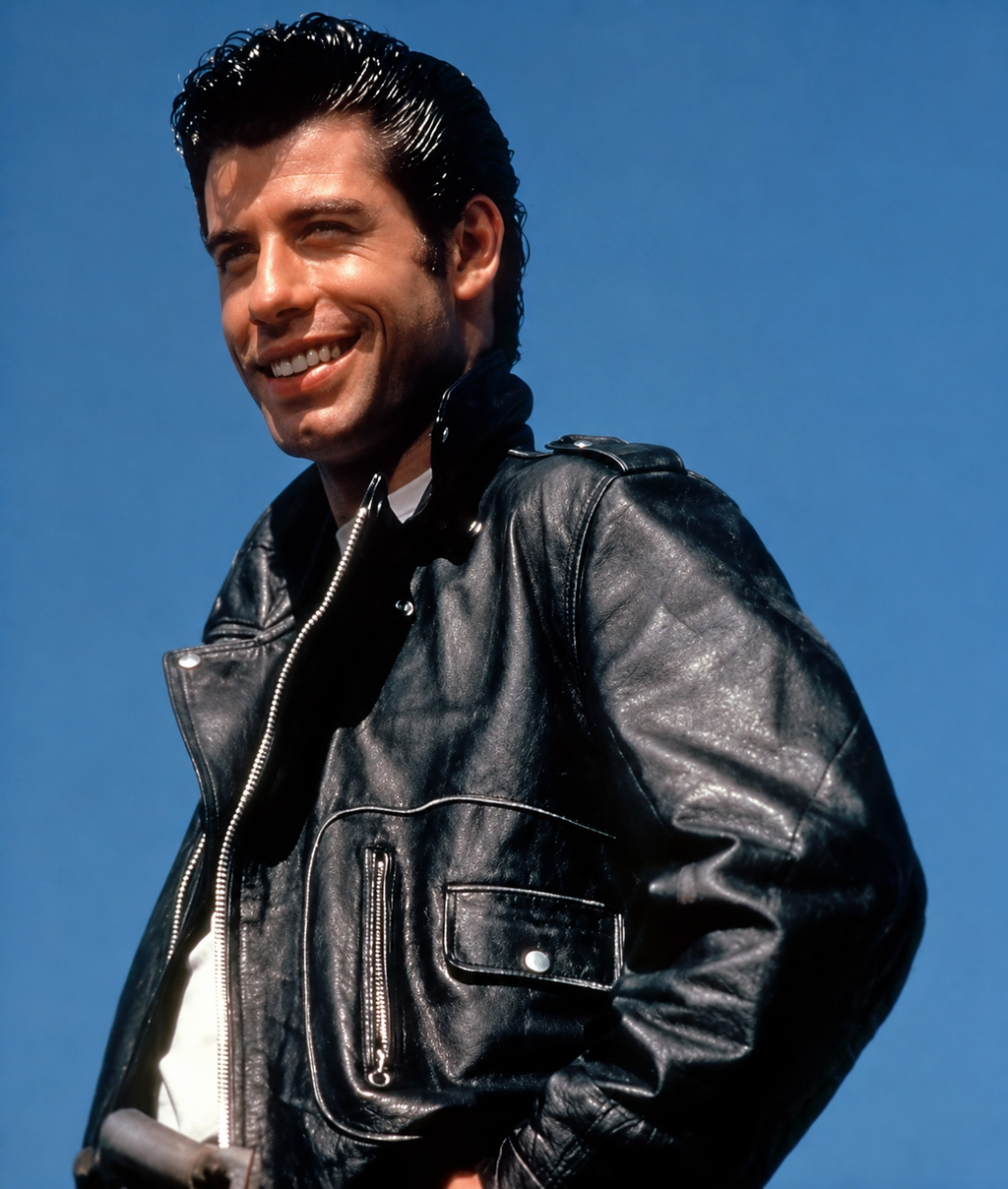 John Travolta Grease T-Birds Leather Jacket – Danny Zuko Black Biker Jacket