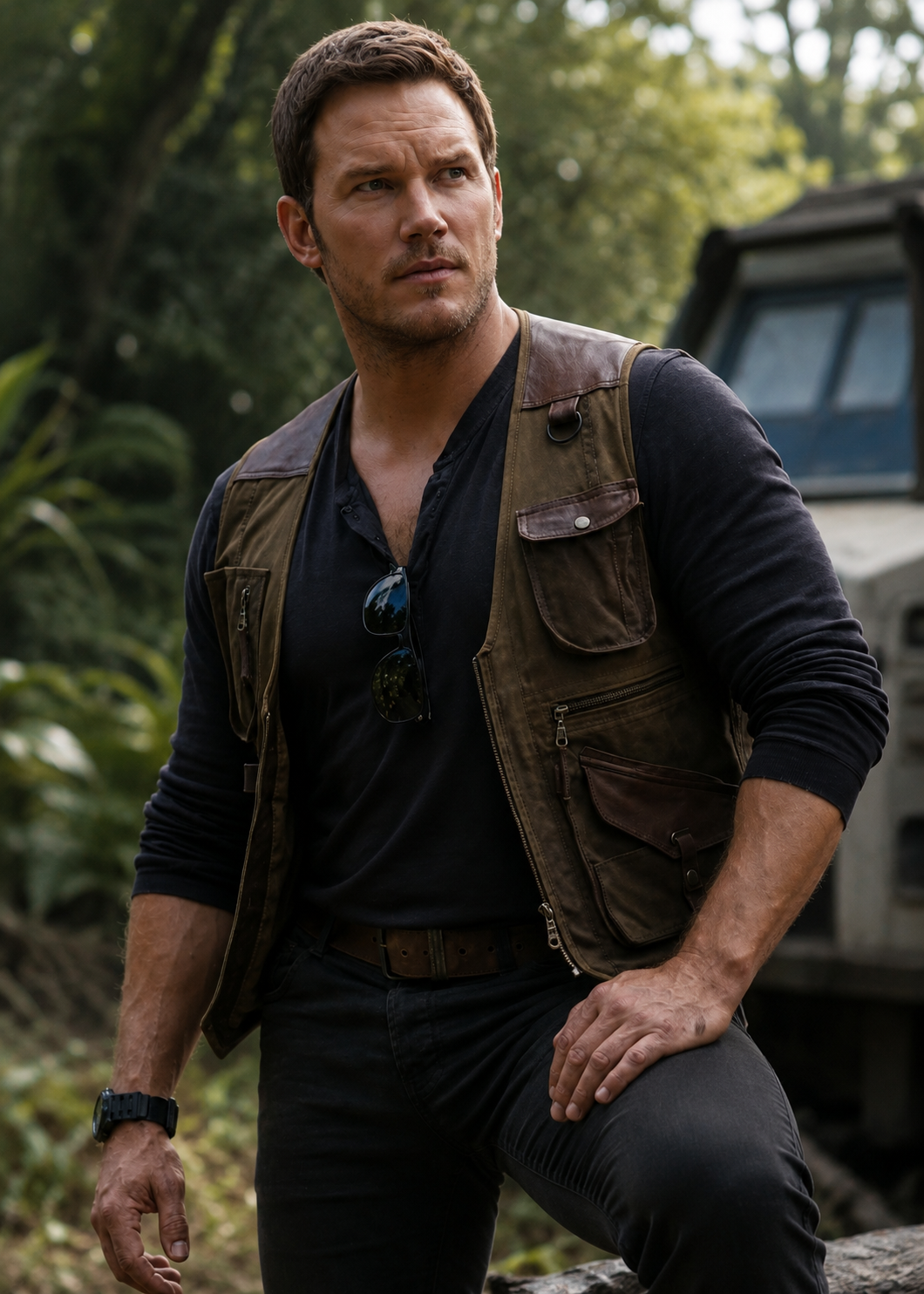Jurassic World Chris Pratt Owen Grady Brown Vest – Men's Leather Utility Vest