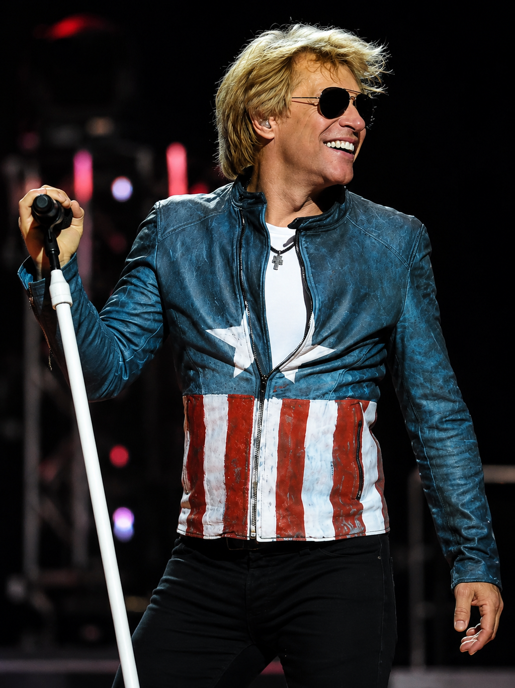 Jon Bon Jovi Captain America Leather Jacket – Men's American Flag Biker Jacket