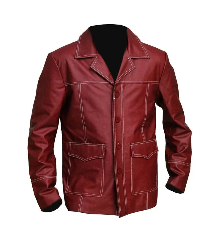 Hollywood Jackets FC Brad Pitt Tyler Durden Leather Coat Jacket