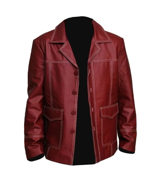 Hollywood Jackets FC Brad Pitt Tyler Durden Leather Coat Jacket