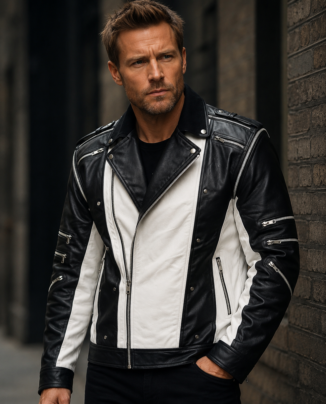 Michael Jackson Pepsi Black & White Leather Jacket – Retro Biker Style Jacket