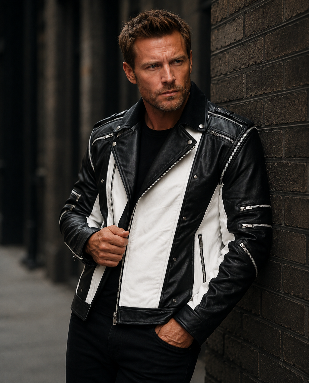 Michael Jackson Pepsi Black & White Leather Jacket – Retro Biker Style Jacket
