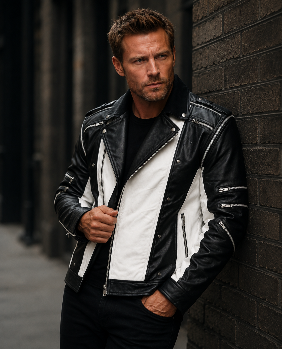 Michael Jackson Pepsi Black & White Leather Jacket – Retro Biker Style Jacket