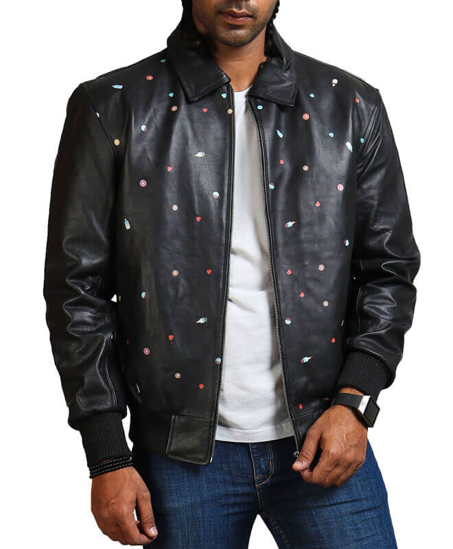 Men's Ice Cream Printed Real Leather Jacket – Premium Retro Streetwear Biker Jacket