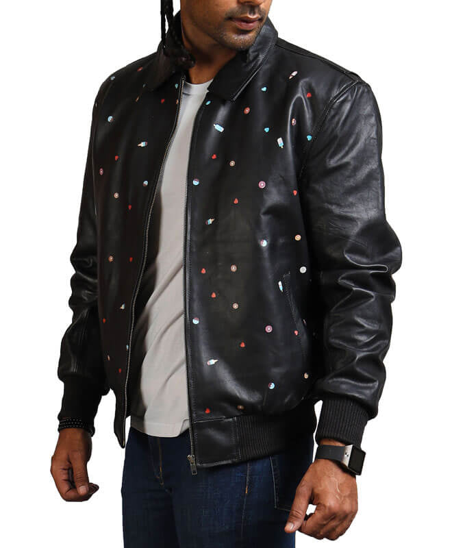 Men's Ice Cream Printed Real Leather Jacket – Premium Retro Streetwear Biker Jacket