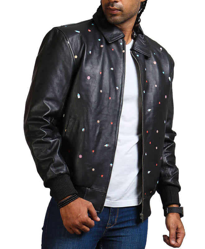 Men's Ice Cream Printed Real Leather Jacket – Premium Retro Streetwear Biker Jacket