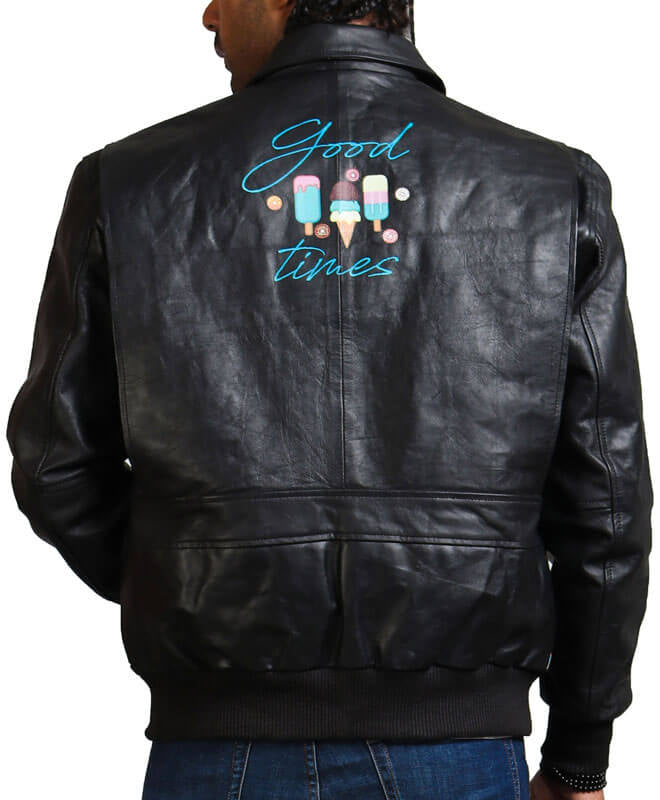 Men's Ice Cream Printed Real Leather Jacket – Premium Retro Streetwear Biker Jacket