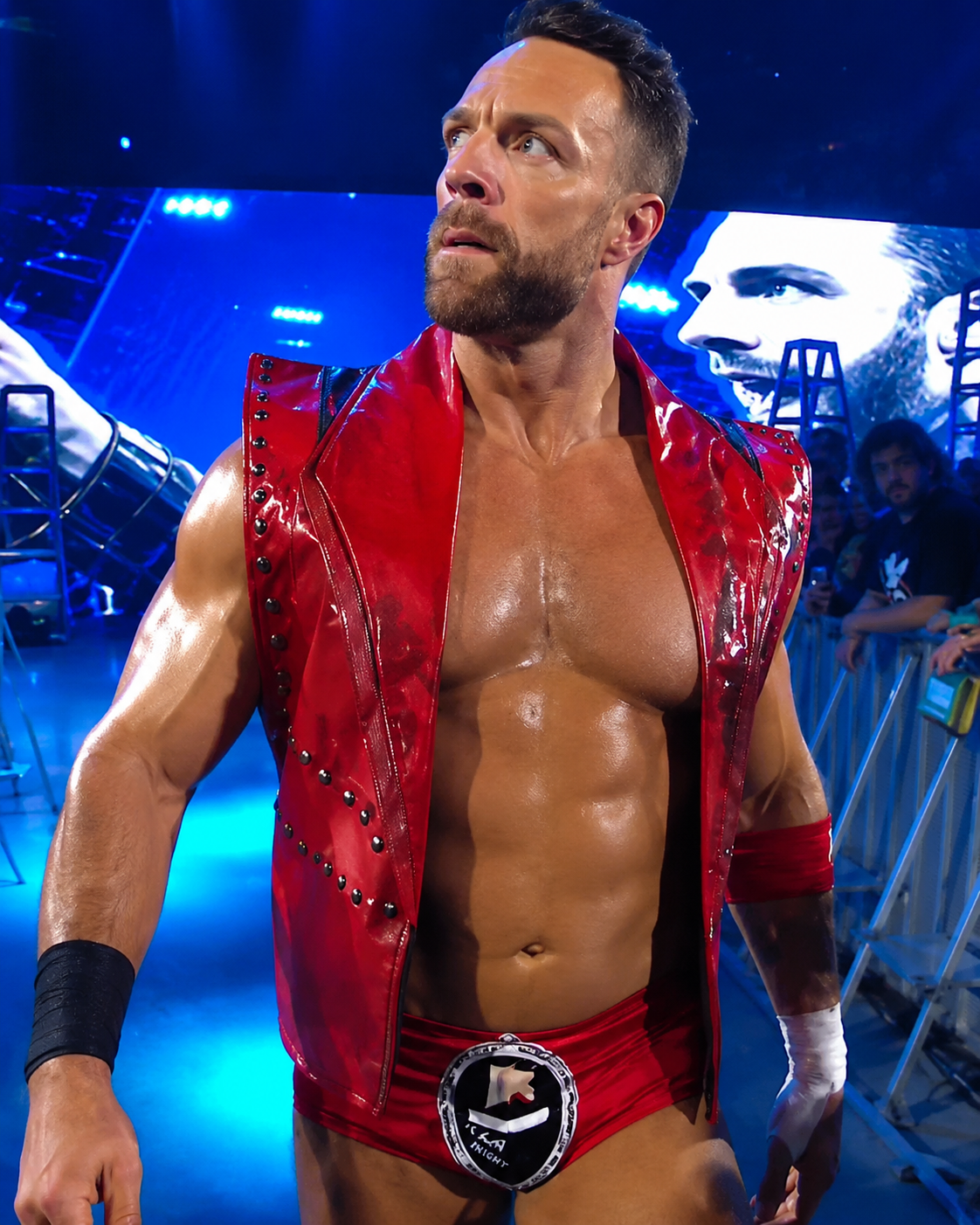LA Knight WWE Money in the Bank Red Leather Vest – Men's Wrestling Entrance Vest
