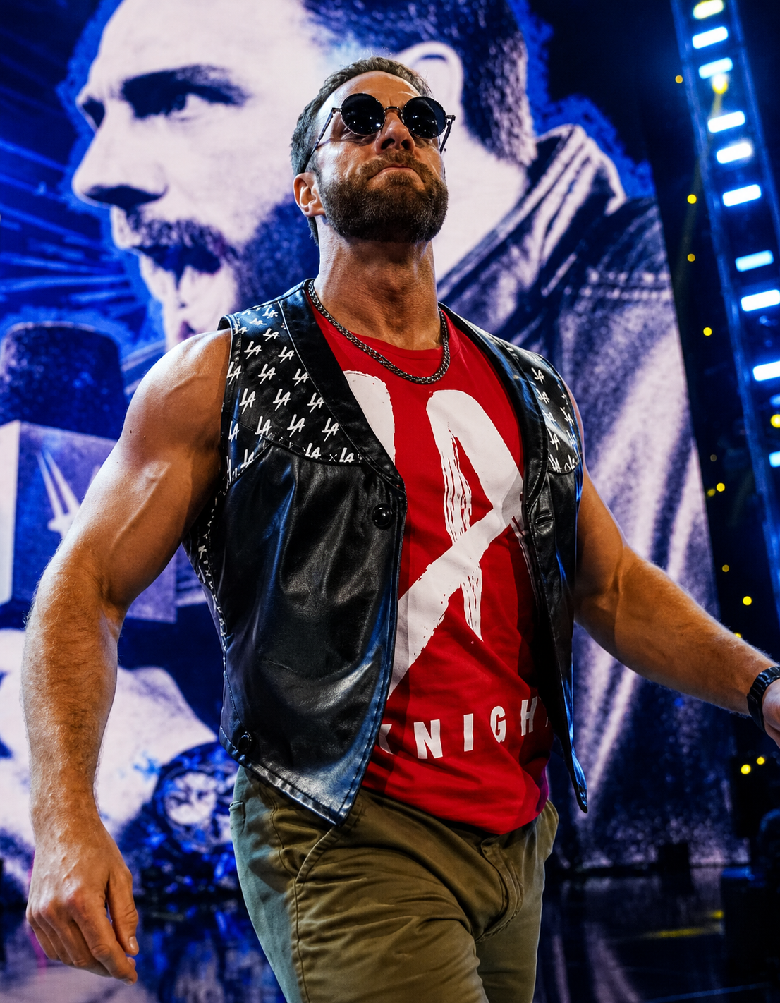 LA Knight WWE Black Leather Vest – Men's Wrestling Entrance Sleeveless Vest