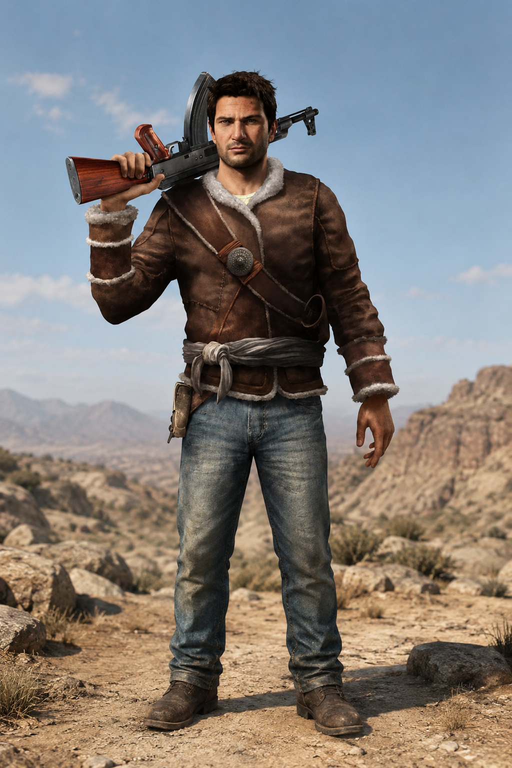 Uncharted 2 Game Nathan Drake Shearling Leather Jacket | Hollywood Jacket