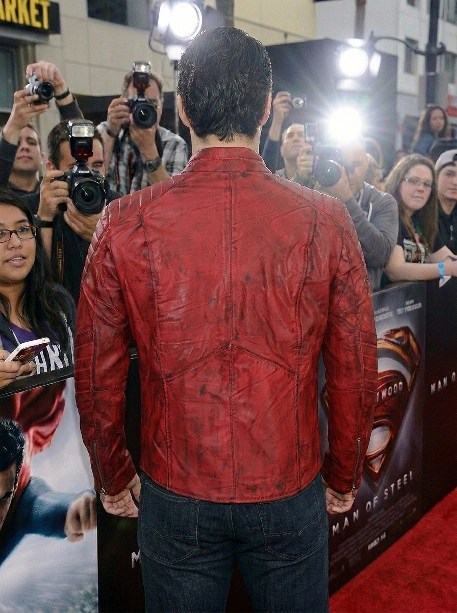 Hollywood Jackets Superman Red Waxed Leather Jacket Outfit