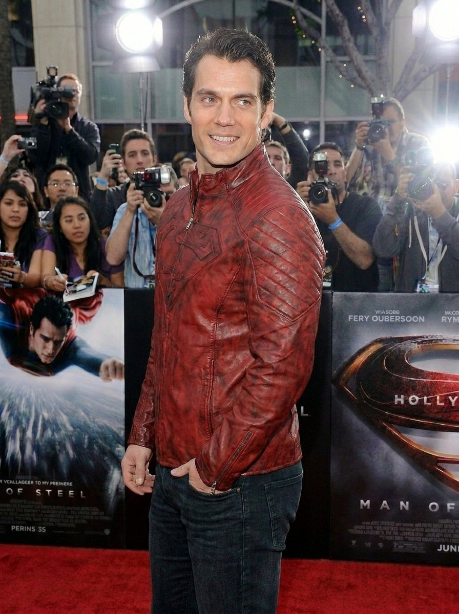 Hollywood Jackets Superman Red Waxed Leather Jacket Outfit