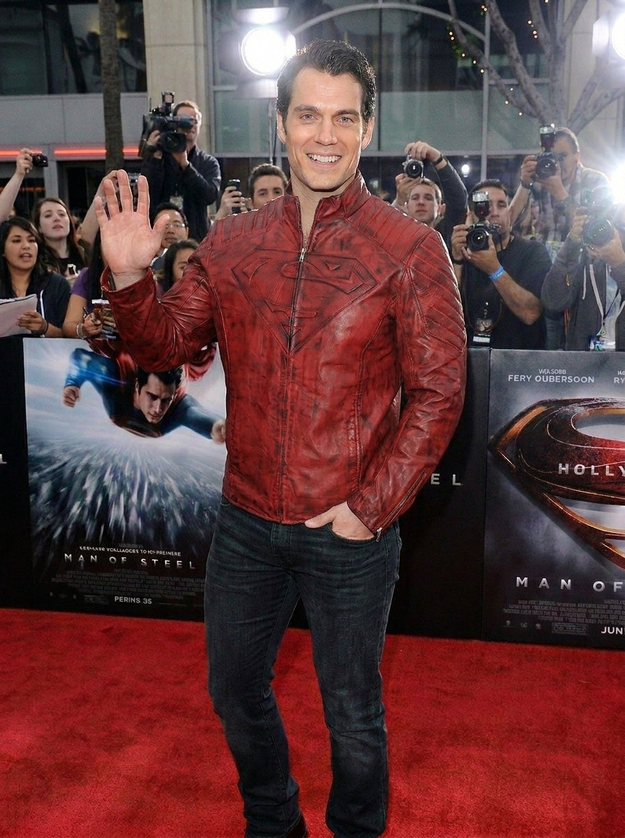 Hollywood Jackets Superman Red Waxed Leather Jacket Outfit