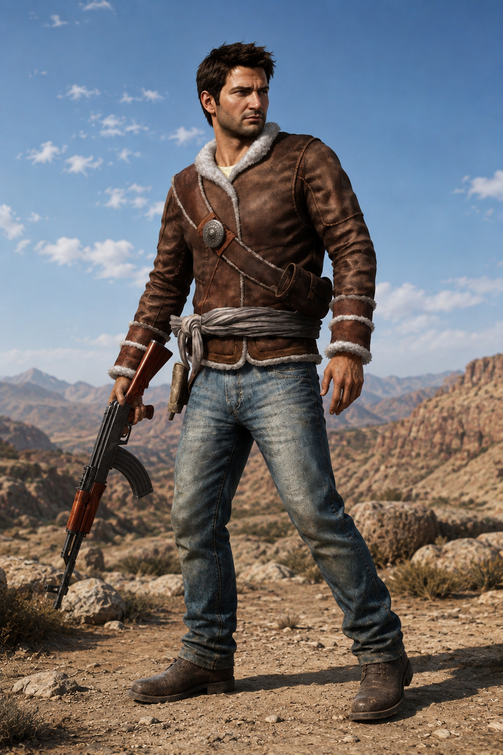 Uncharted 2 Game Nathan Drake Shearling Leather Jacket | Hollywood Jacket