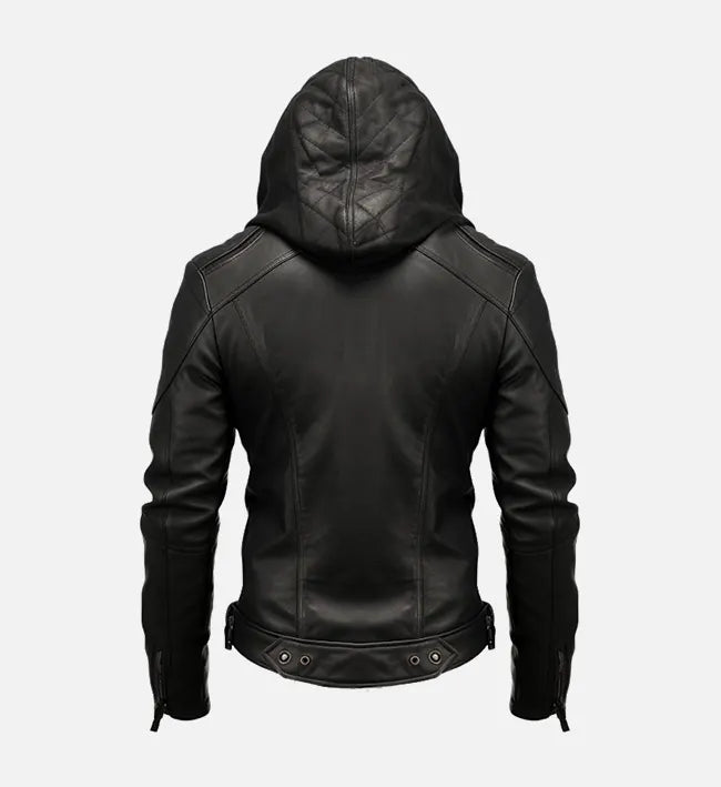 Hollywood Jackets Men’s Black Hooded Leather Jacket
