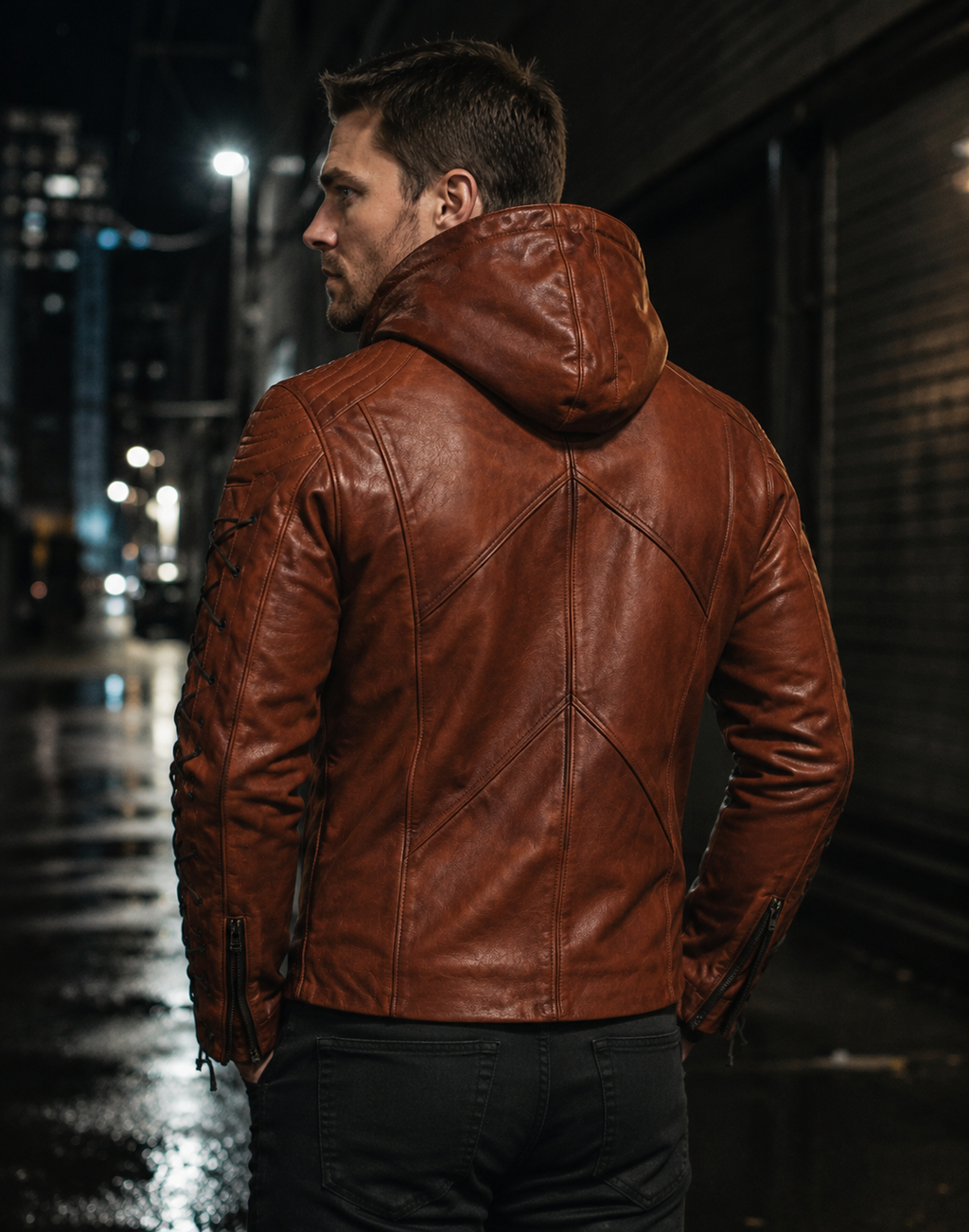 Hollywood Jackets Stephen Amell Arrow Brown Hooded Leather Jacket