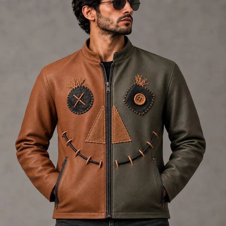 Men’s Two-Tone Brown & Olive Green Leather Jacket | Hollywood Jackets