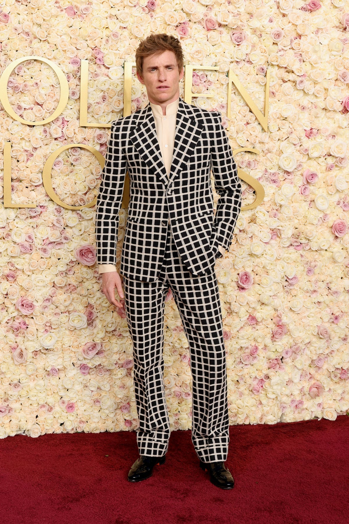 Hollywood Jackets Eddie Redmayne 2025 Golden Globes Black White Checkered Suit Men’s