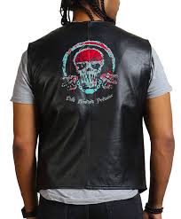 Blood Skull Printed Men Black Leather Vest