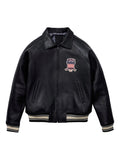 Men’s Avirex Leather Bomber Jacket – Red & Black American Crest Edition | Hollywood Jackets