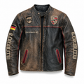 Vintage Porsche Distressed Leather Racing Jacket with Embroidery