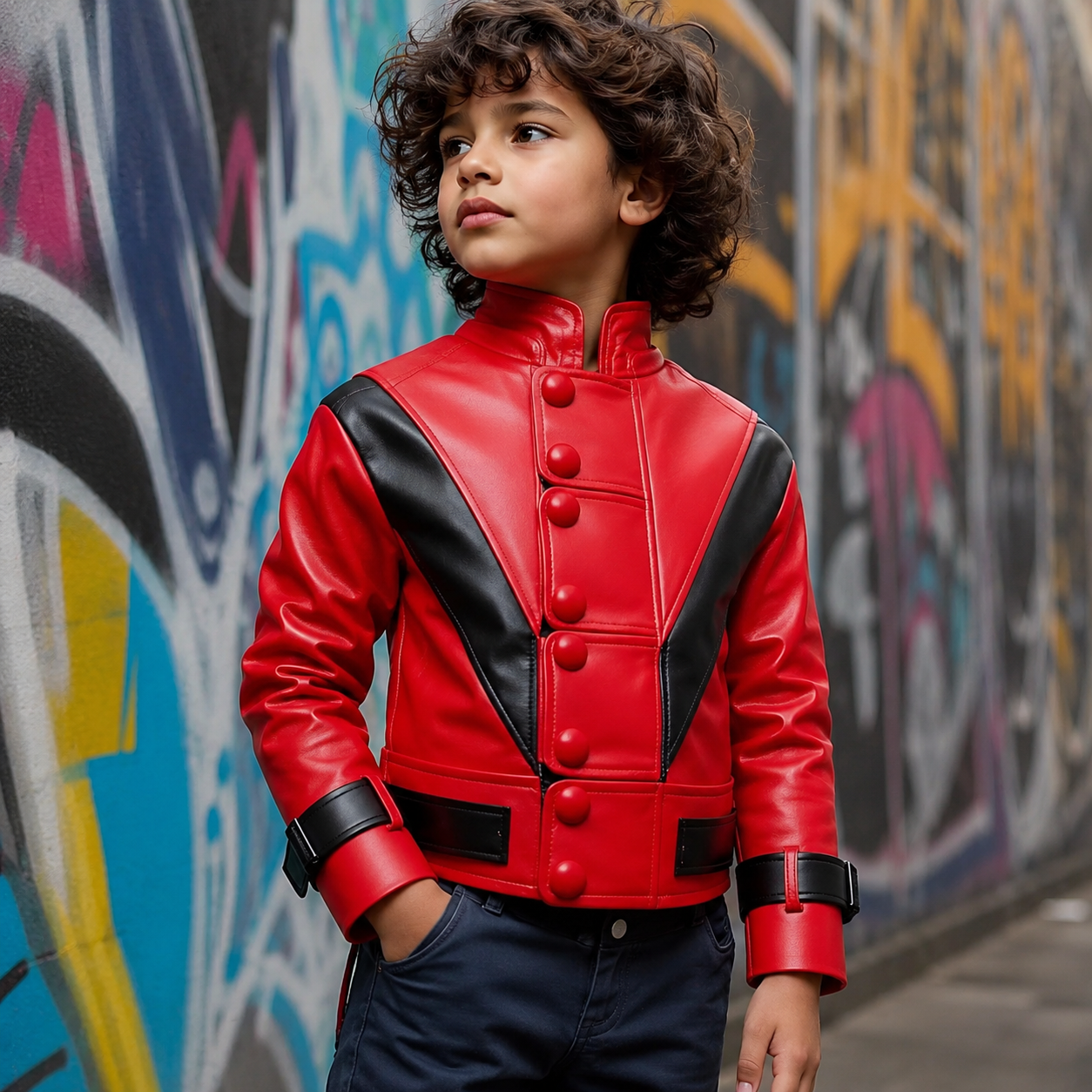 Boys MJ Inspired Red & Black Thriller Jacket | Hollywood Jacket