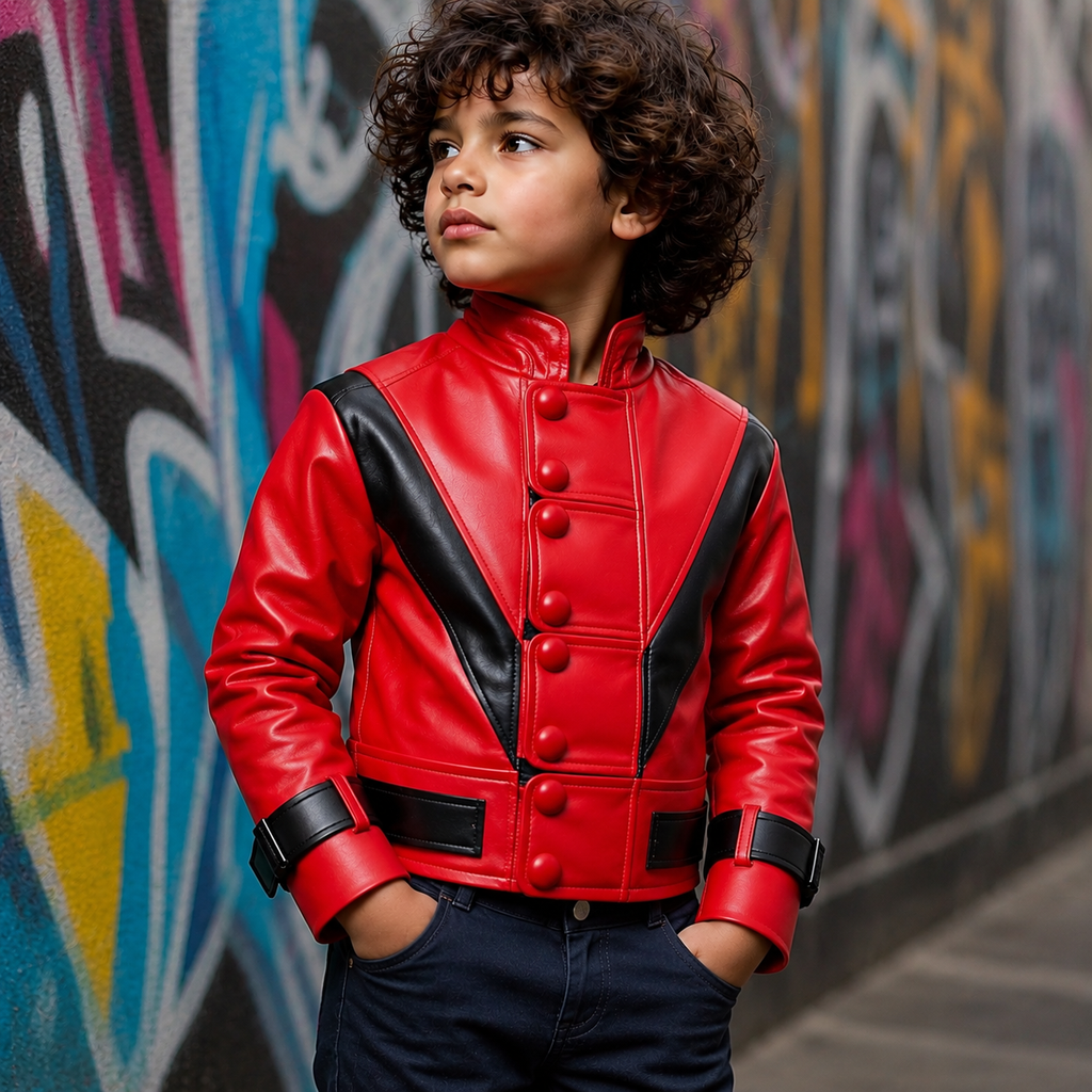 Boys MJ Inspired Red & Black Thriller Jacket | Hollywood Jacket