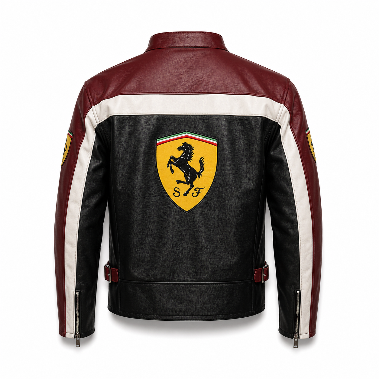 Ferrari Racing Motorbike Leather Jacket in Pure Cowhide Leather with CE Approved Armor