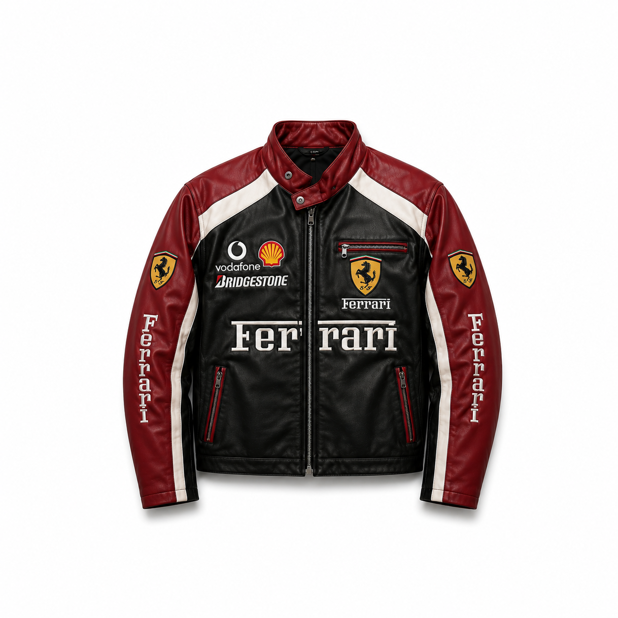 Ferrari Racing Motorbike Leather Jacket in Pure Cowhide Leather with CE Approved Armor