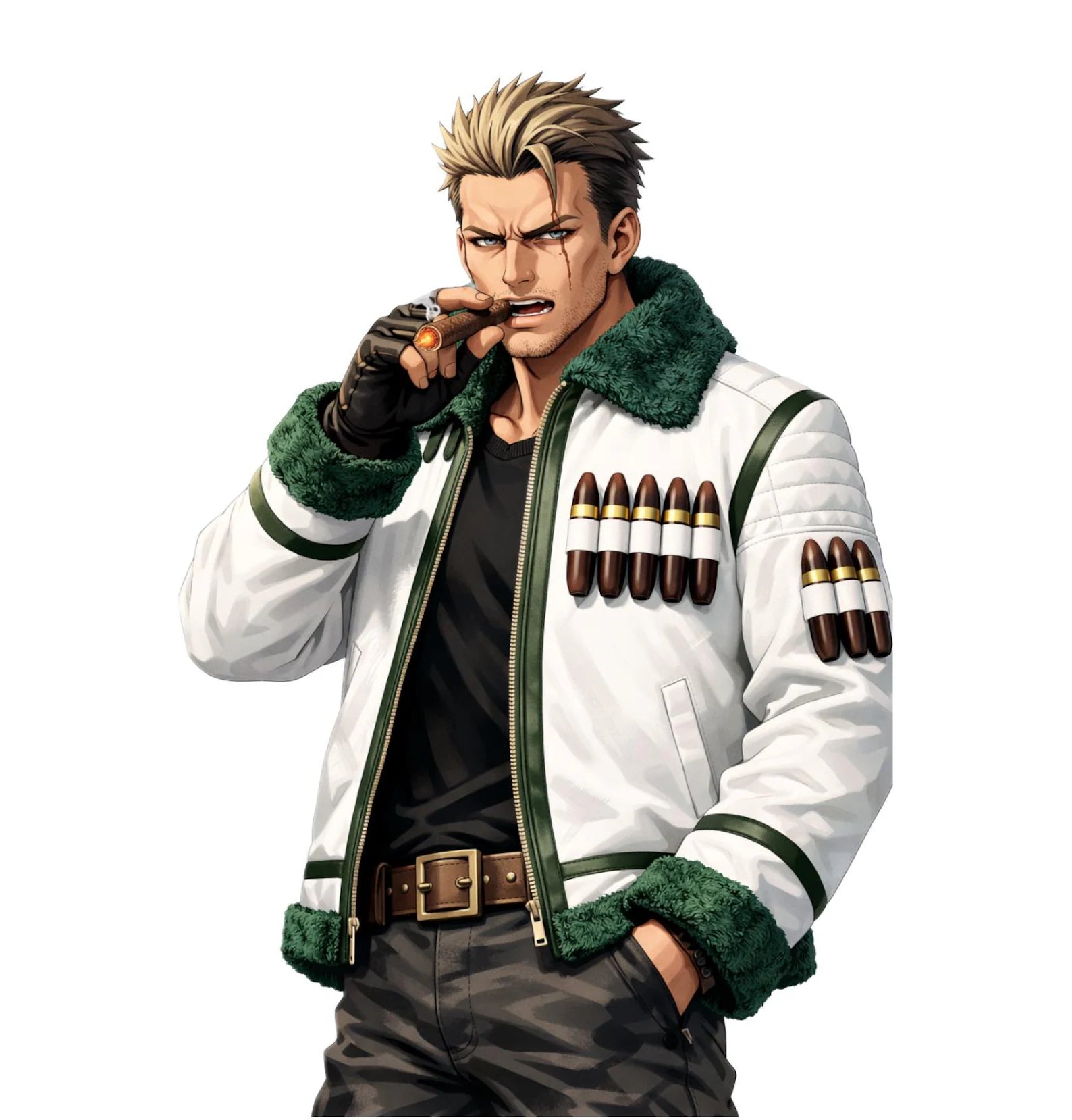 Hollywood Jackets White & Green Faux Leather Shearling Bomber Jacket