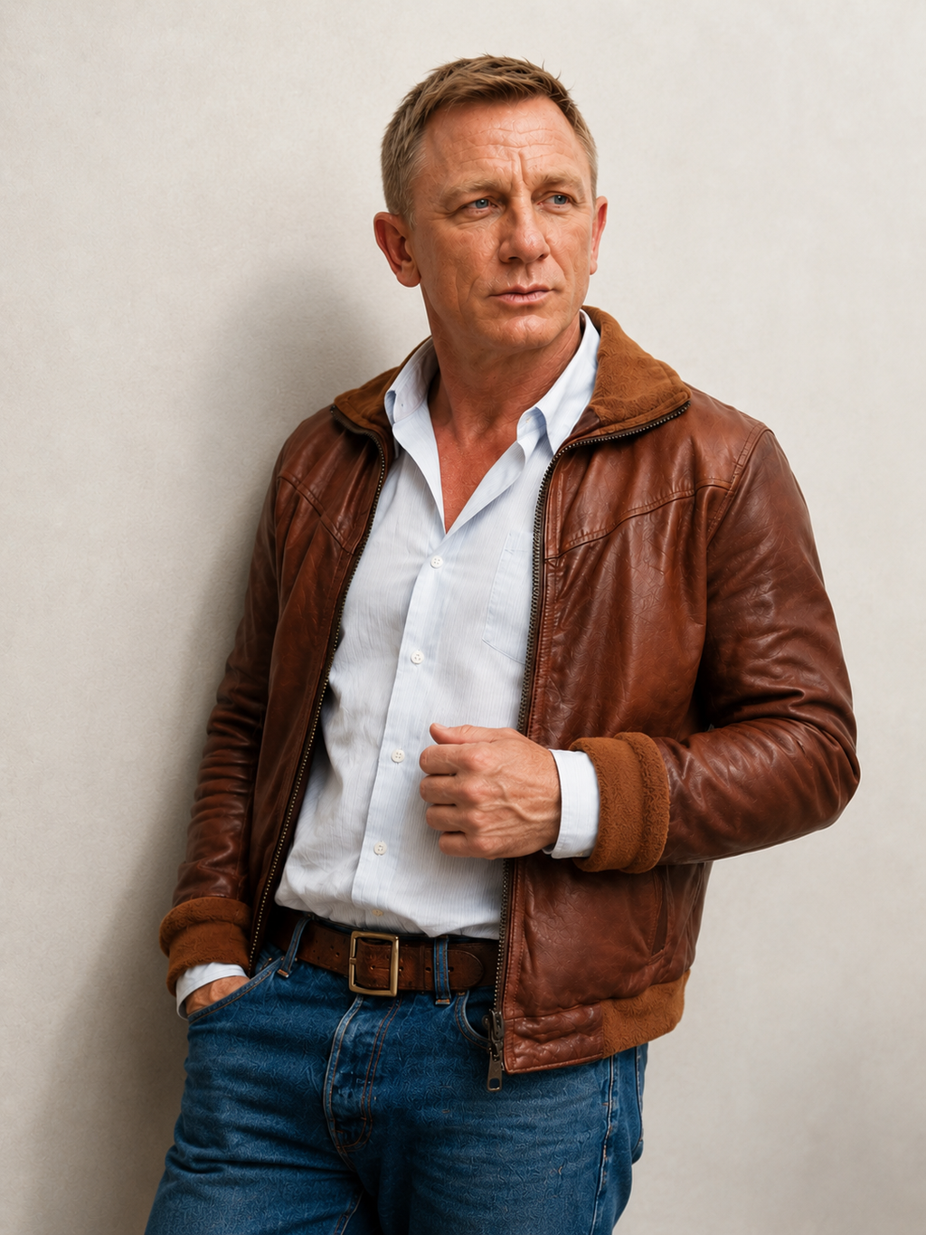 Men's Vintage Brown Shearling Leather Bomber Jacket