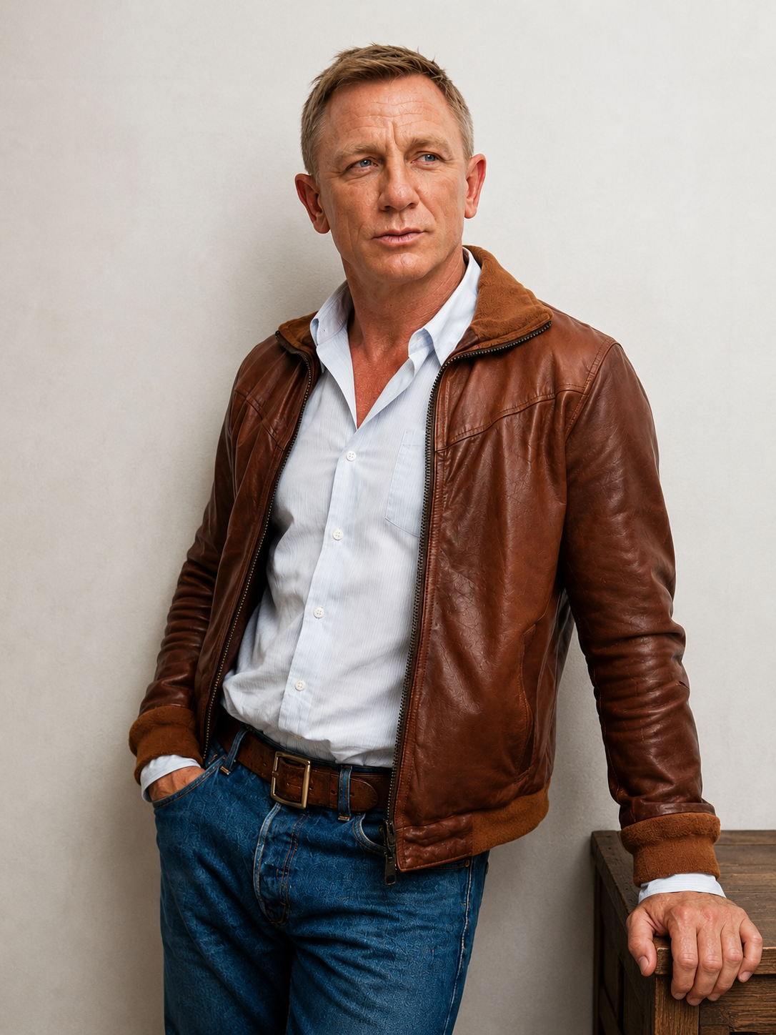 Men's Vintage Brown Shearling Leather Bomber Jacket