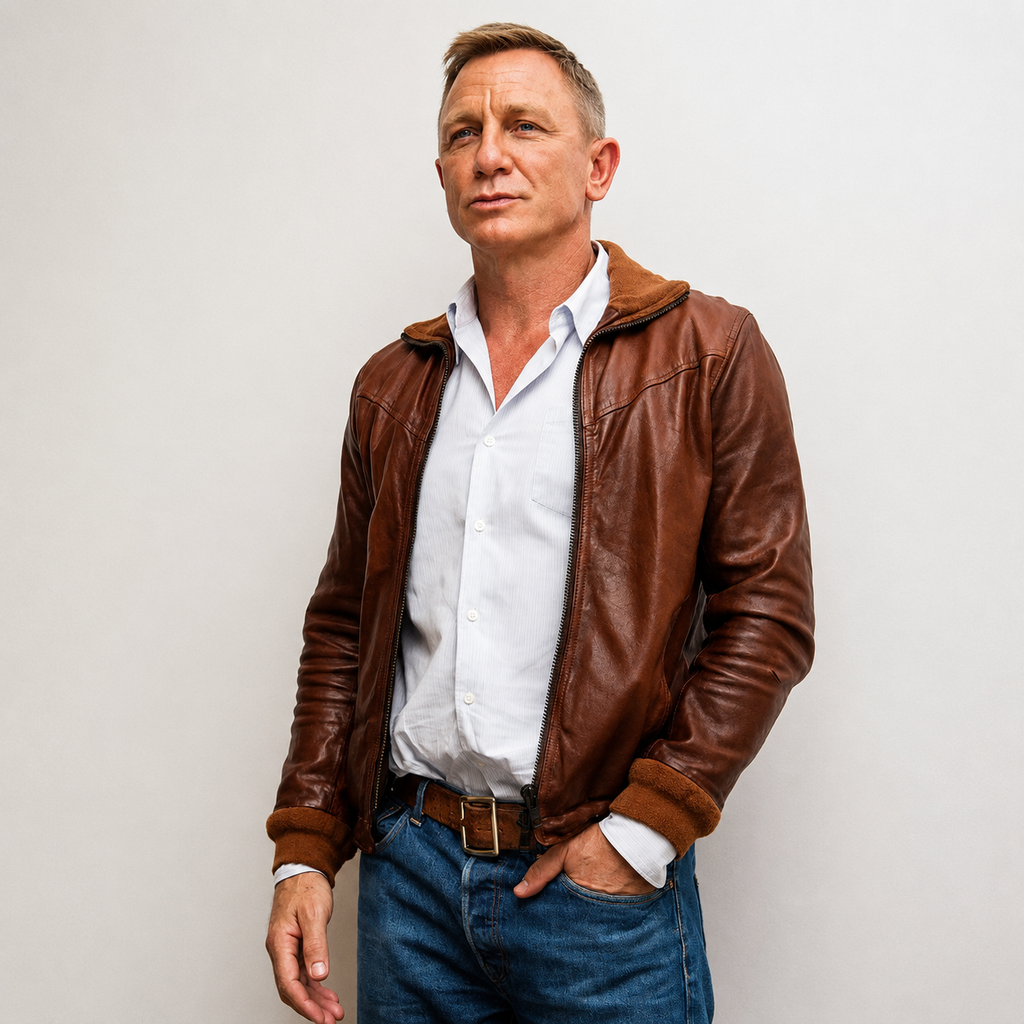 Men's Vintage Brown Shearling Leather Bomber Jacket
