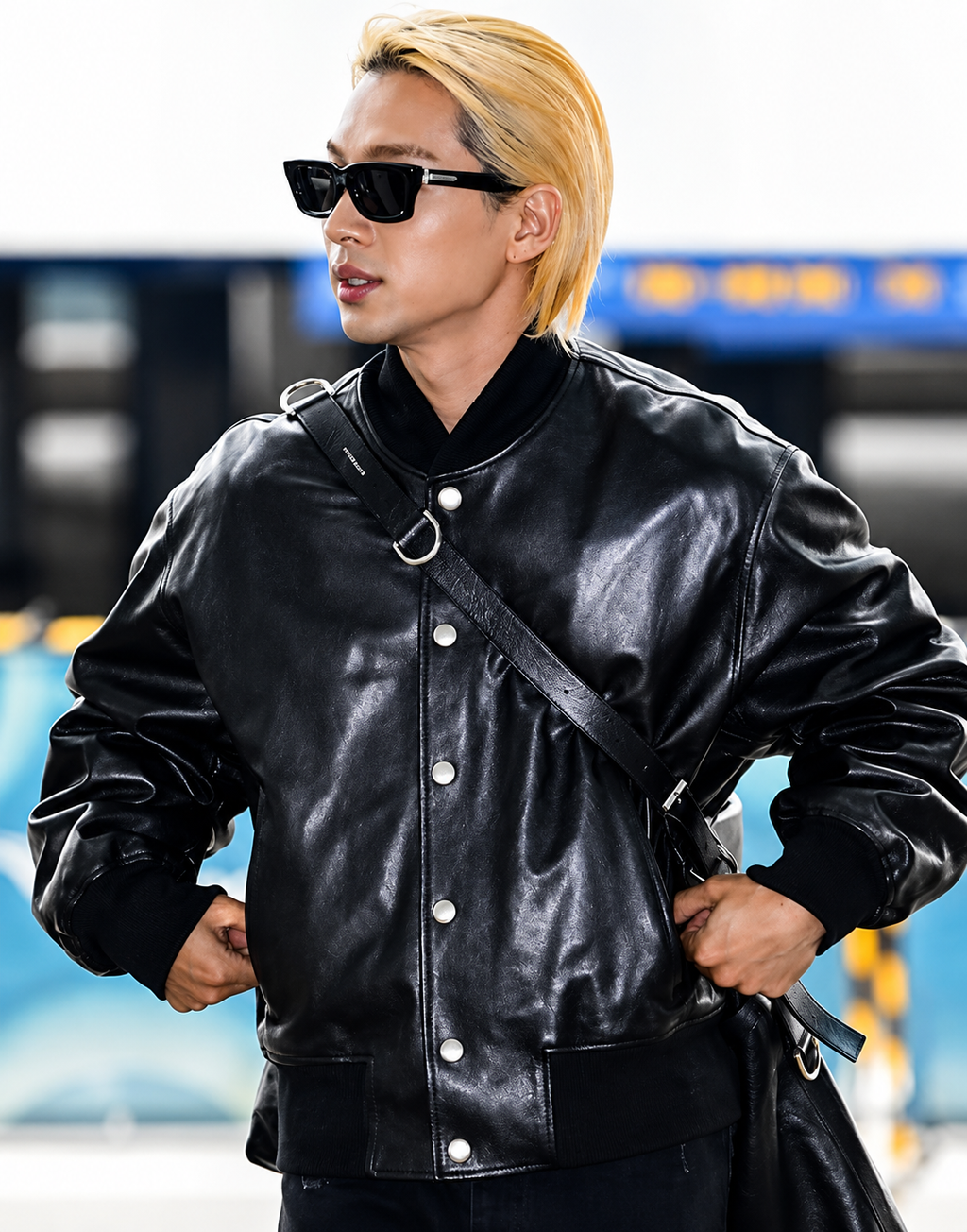 V Taehyung Black Bomber Leather Jacket