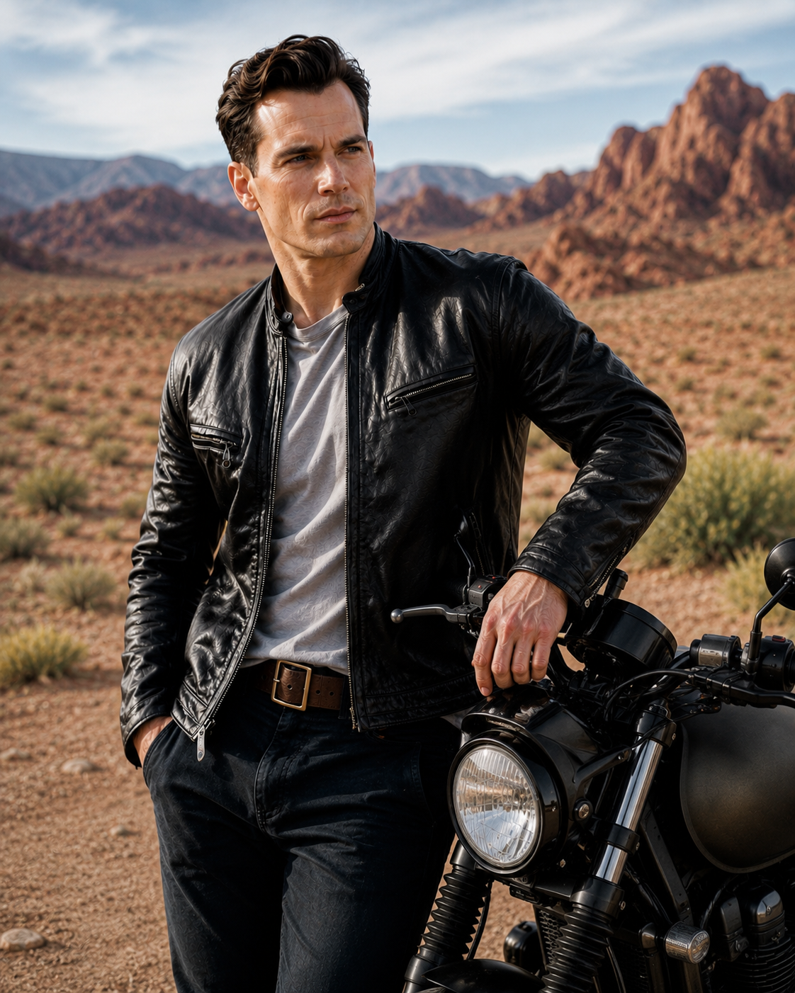 Fashion Biker Henry Cavill Black Leather Jacket