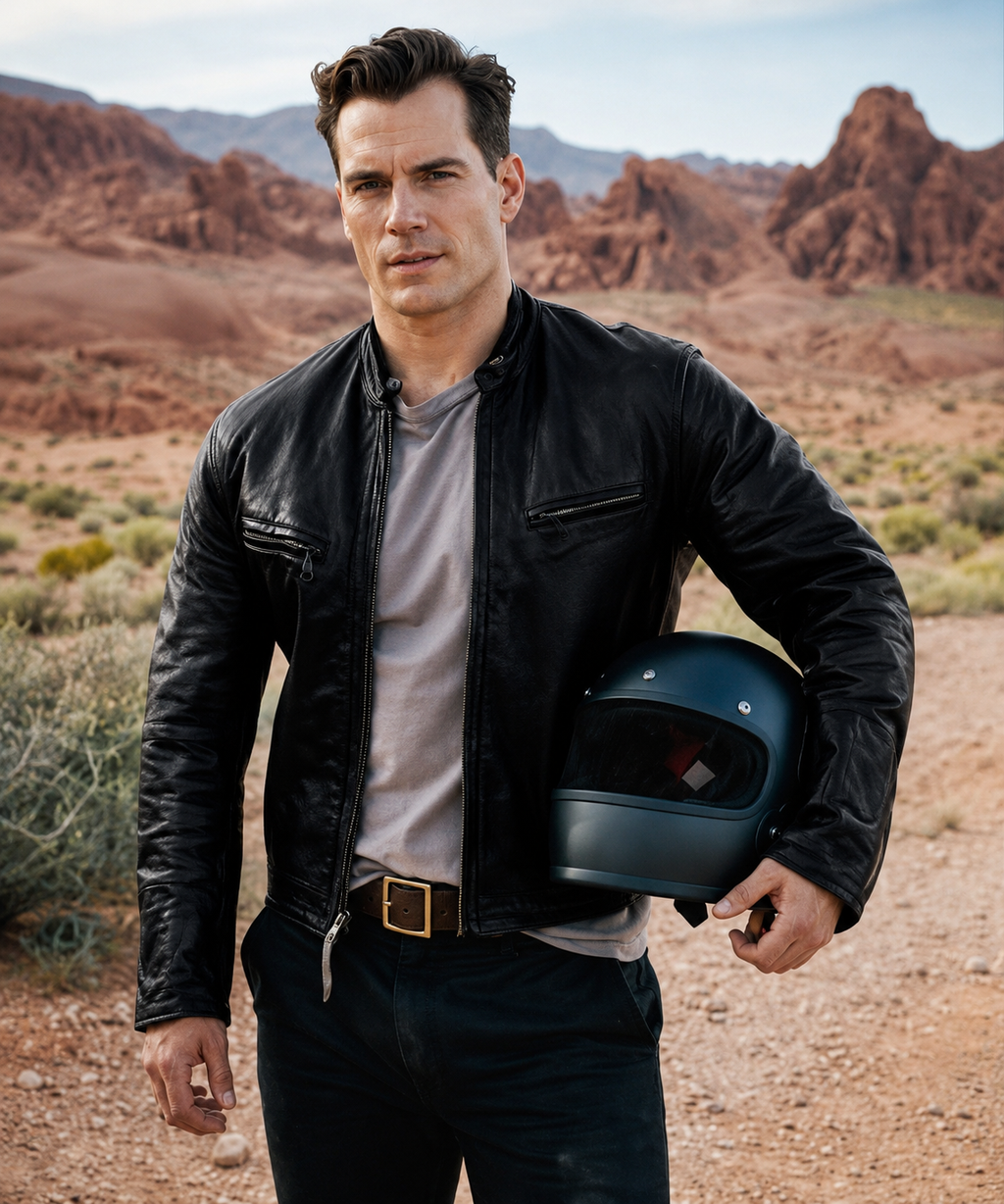 Fashion Biker Henry Cavill Black Leather Jacket