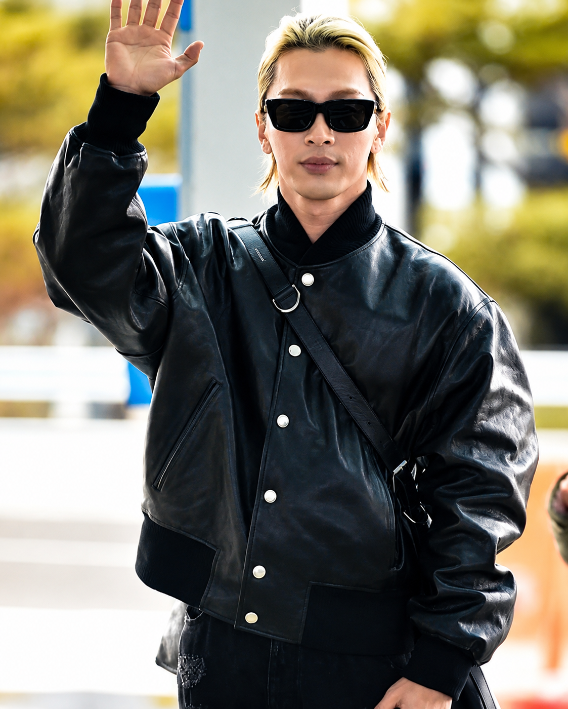 V Taehyung Black Bomber Leather Jacket