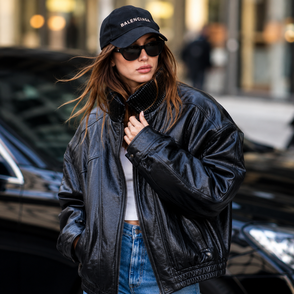 Hailey Bieber Black Bomber Leather Jacket