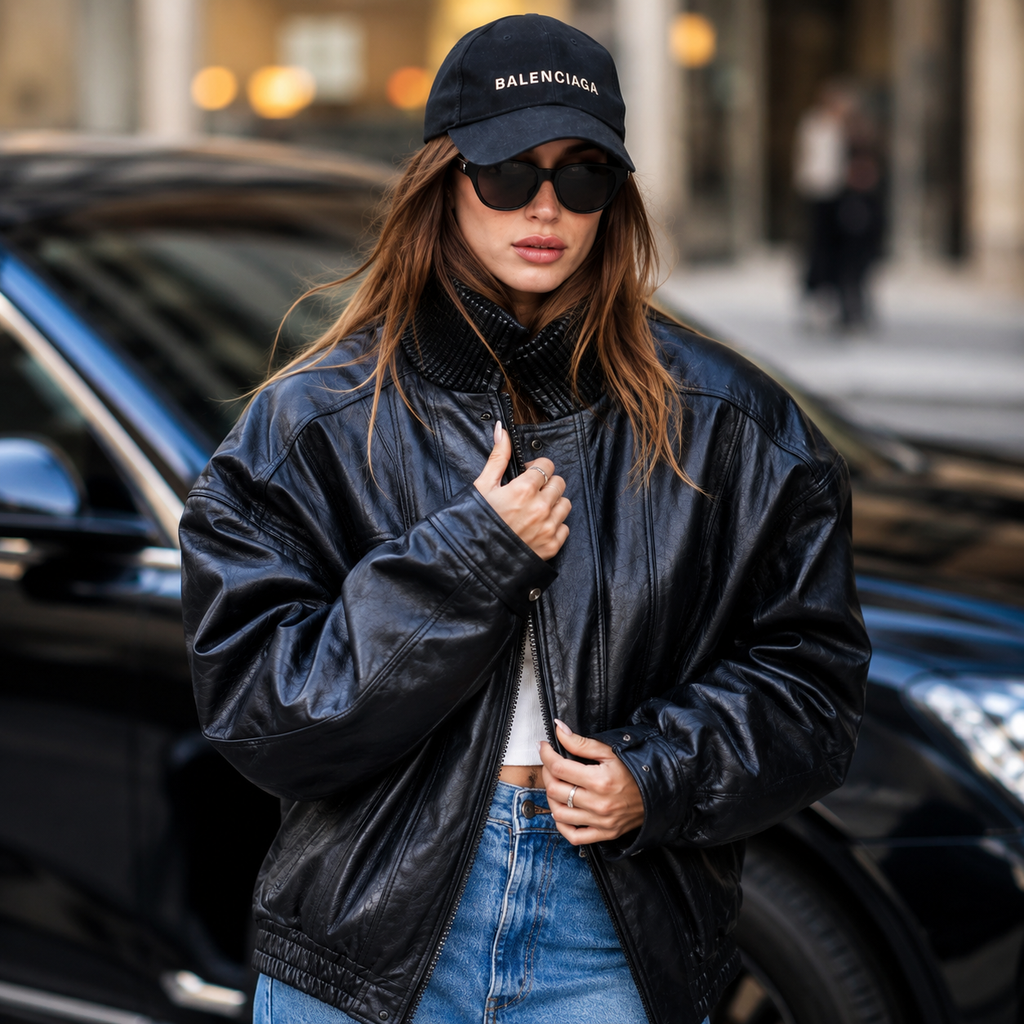 Hailey Bieber Black Bomber Leather Jacket