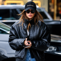 Hailey Bieber Black Bomber Leather Jacket