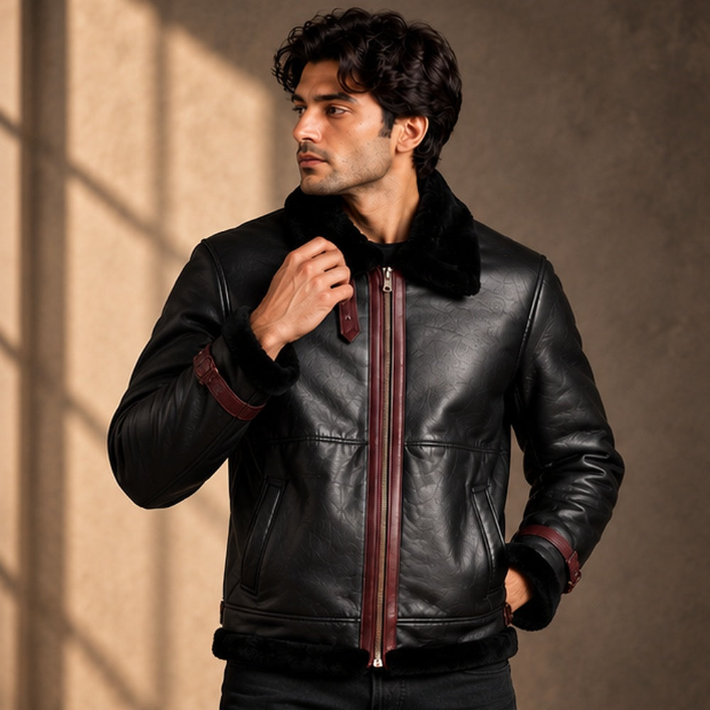 Men's Black Leather Shearling Bomber Jacket – Hollywood Jackets