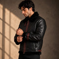 Men's Black Leather Shearling Bomber Jacket – Hollywood Jackets