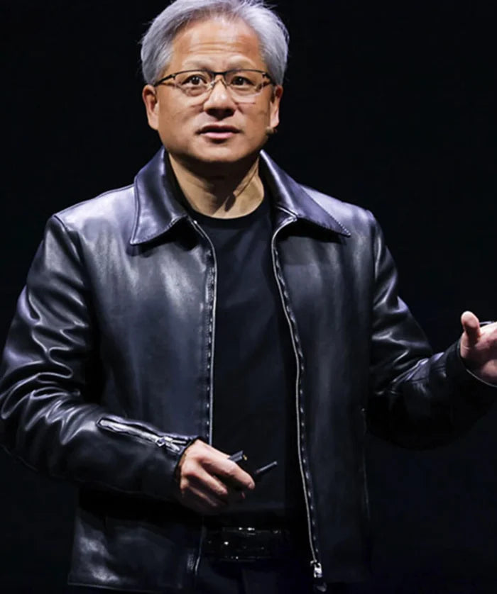 Jensen Huang Black Leather Trucker Jacket